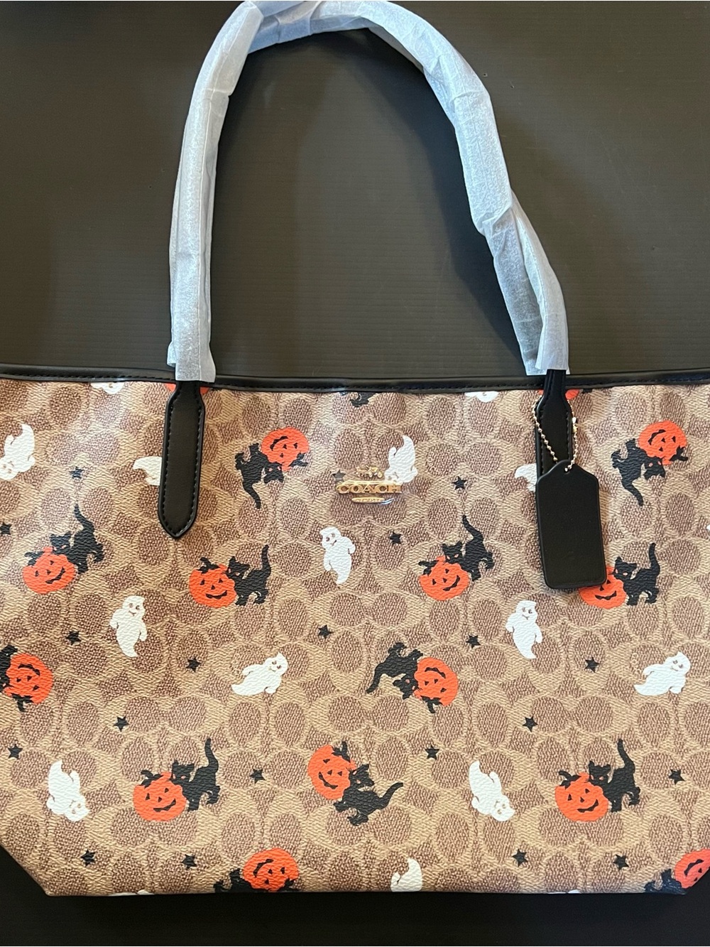 Coach Brown Halloween Print Tote with Orange & Black Accents - Picture 9 of 10